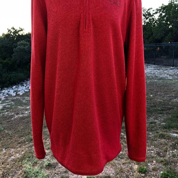Under Armour Men's Cold Gear Quarter Zip Pullover Medium Sweater Red Long Sleeve - Picture 9 of 16